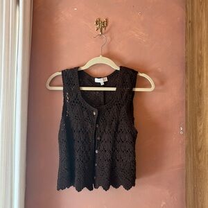 Elegant Brown Crochet Sleeveless Top